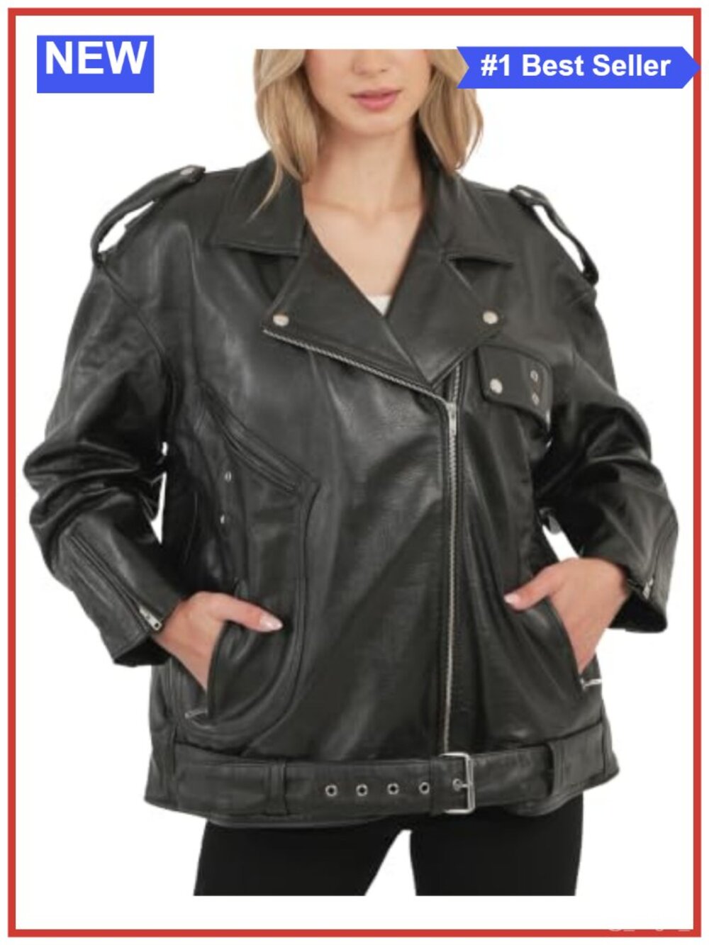 Lambskin Leather Jacket Oversized Biker Moto Women's